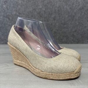 J.Crew Seville Espadrille Wedges Women's Sz 8 Natural Linen Canvas Tan Shoes